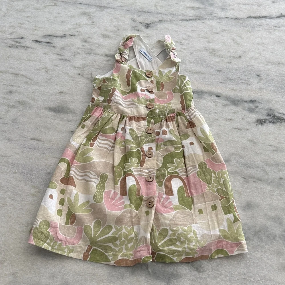 Mayoral Resort Pink & Green Tropical Printed Dress